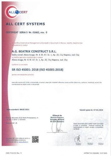 Sistemul de Management al Sanatatii si Securitatii in Munca  SR ISO 45001:2018 (ISO 45001:2018